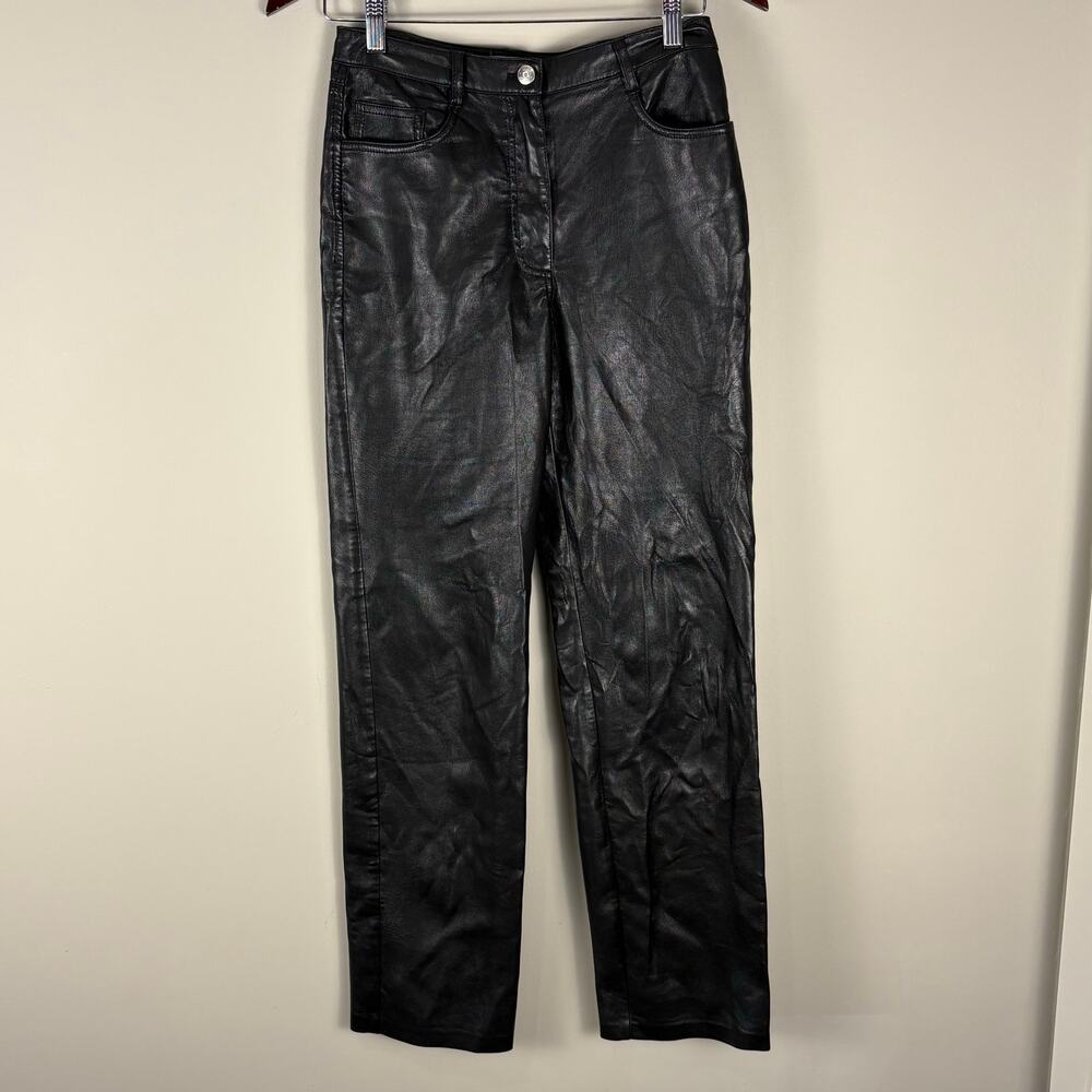 Aritzia Wilfred Black Faux Leather High Waisted Pants Straight Leg Women's 4